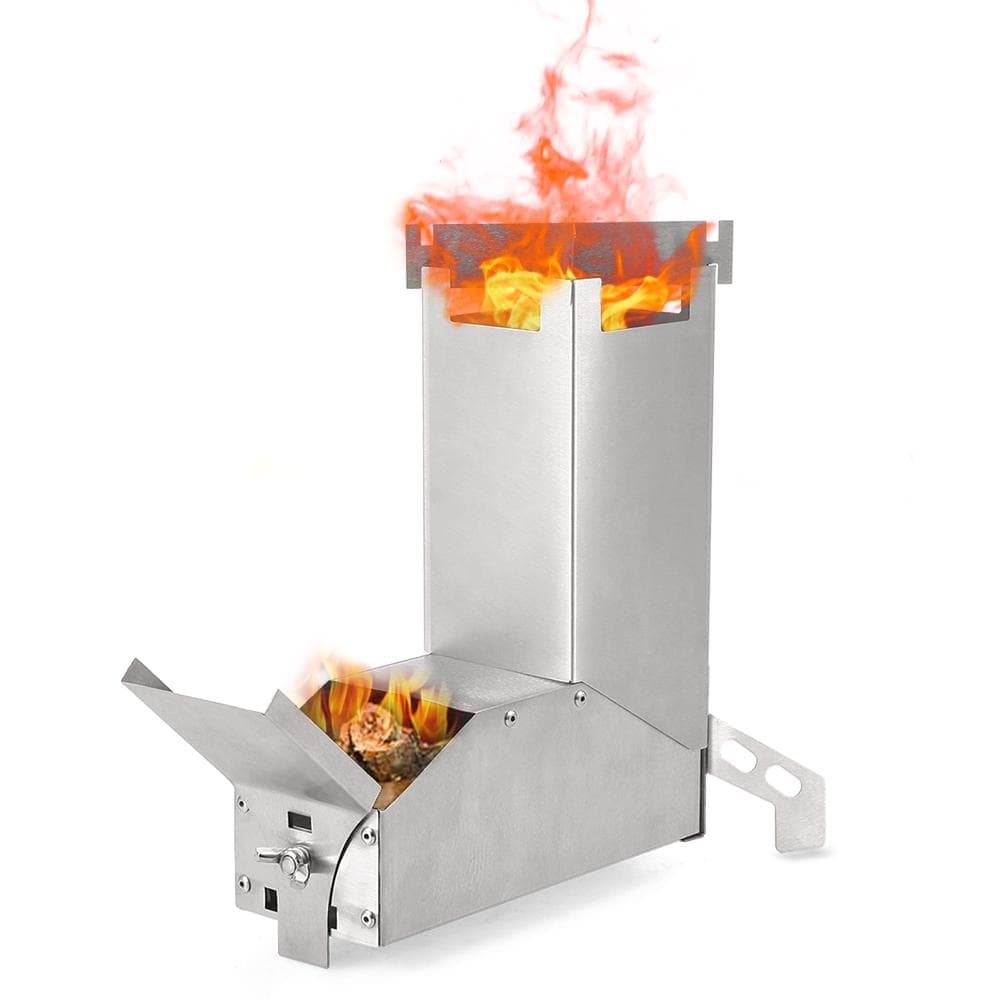 Lixada Outdoor Collapsible Wood Burning Stainless Steel Rocket Stove Backpacking Camp Tent Stove silver