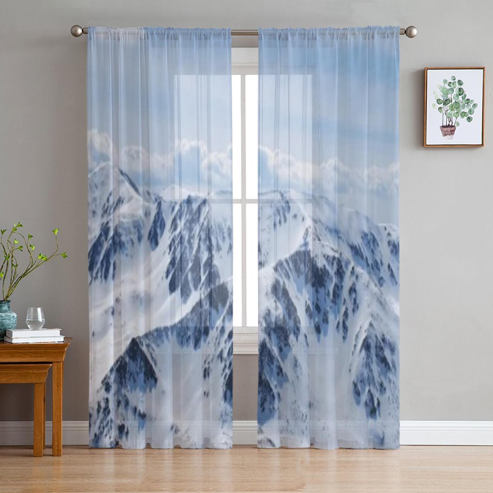 Winter Tatra Mountains Sheer Curtains for Living Room Transparent Tulle Window Treatments Bedroom Kitchen Home Decor Veil Drapes 135W x 114H(cm)