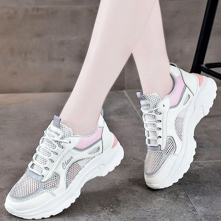 Breathable Dad's Shoes Female Summer Small White Shoes Female Hollow Mesh Surface Casual Large Size Sports Shoes 41 pink