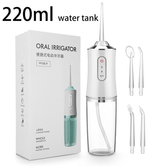 350ml /220ml Cordless Oral Irrigator Portable Water Dental Flosser USB Rechargeable Water Jet Floss Tooth Pick Bucal 5 Jet Tip 3 Modes cool white