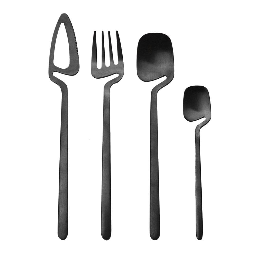 4Pcs Black Dinnerware Set Spoon Fork Cutlery Set Kitchen Table Decor Flatware Sets Kitchen Tools Desserts Soup Coffee Use black