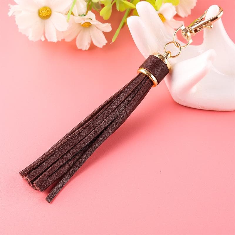 Hot selling copper alloy lobster buckle leather tassel pendant keychain bag accessories for women coffee