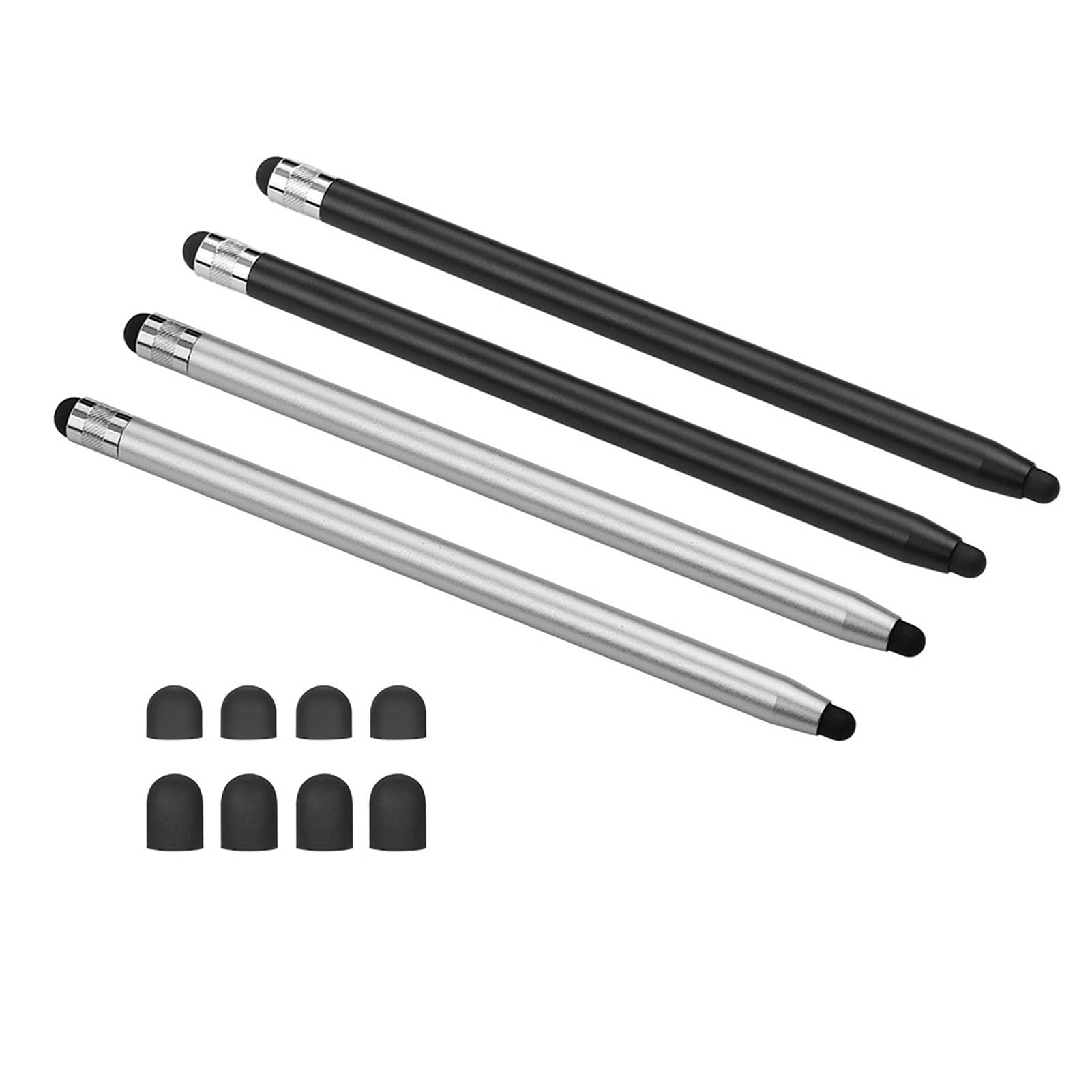 2 in 1 Universal Touchscreen Stylus Pen for All Touchscreen Tablets Cell Phones with 8 Extra 2Black&2Silver multicolored