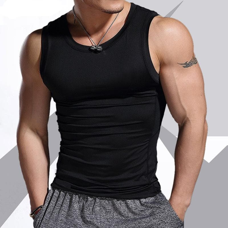 Men's Sport Fitness Vest Casual Sleeveless Elastic Tank Top Fitness Tops XXXL black