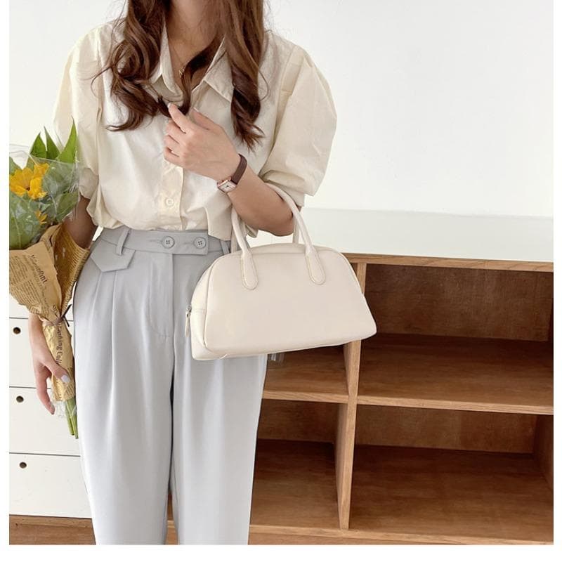 Niche Bowling Hand Bag Commuter Retro Bag Tote Boston Bag white