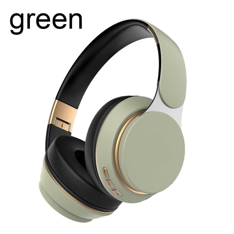 Foldable Wireless Bluetooth 5.0 Stereo Headphones Noise Cancelling Audio Headset for Sports Music Player with HD Mic Support TF Card green