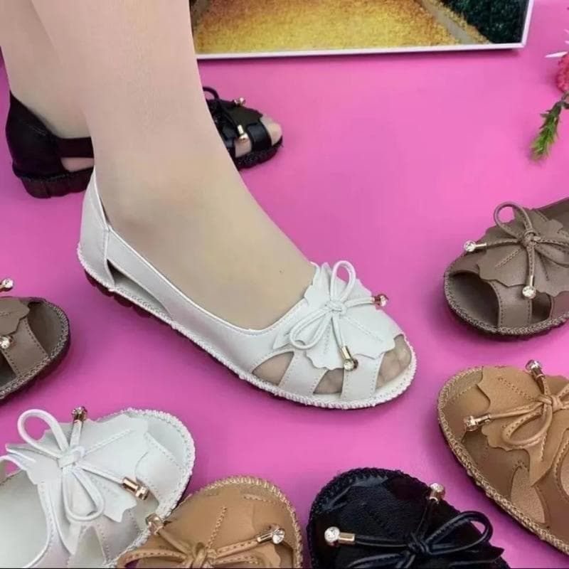 Soft Leather Hollow Out Sandals Anti Slip Comfortable Flat Shoes Women's Work Shoes Lightweight and Comfortable Fish Mouth Design Summer 38 off-white