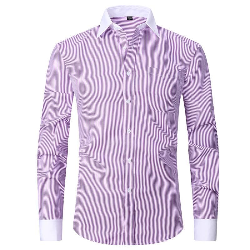 French Business Long-sleeved Shirt Men's Fashion Cufflinks White Collar Shirt Loose Large Size Men's Striped French Shirt Man L