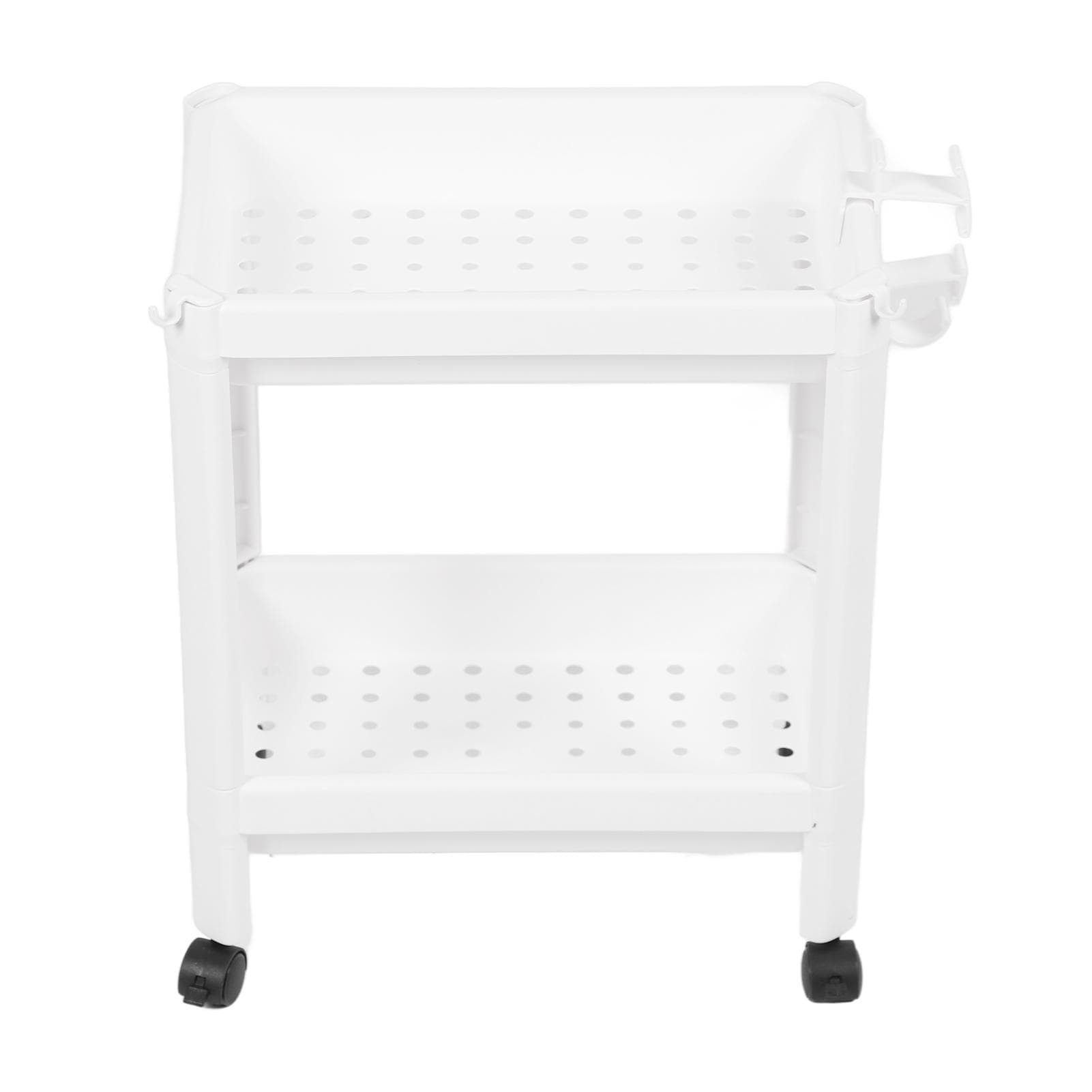 Bathroom Tower Shelf Plastic Freestanding Storage Rack Organizer Multifunctional Shelving Unit for 2 Layers (with Wheels)