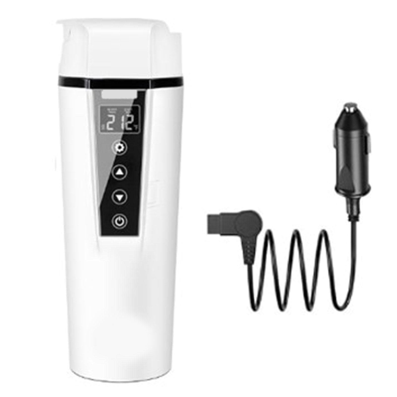 Car Heating Cup White Adjustable Temperature Smart Screen Stainless Steel Touch Button 450ML