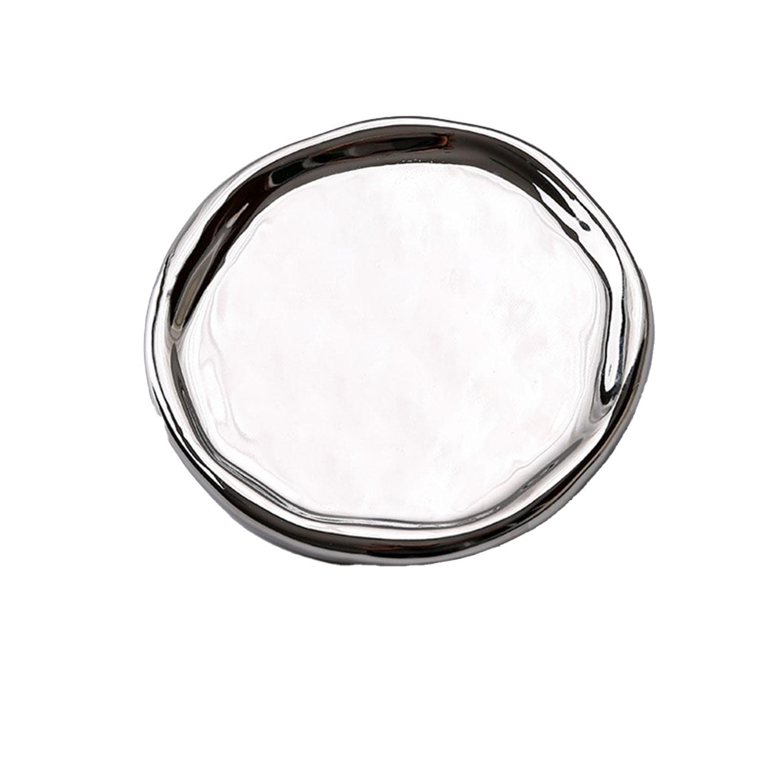 Jewelry Plate Ceramic Glossy Appearance Simple Modern Stylish Storage Tray for Home Gift Silver
