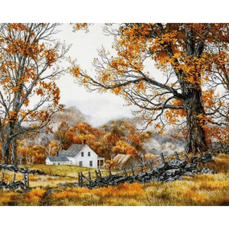 5D DIY Diamond Autumn Cottage Diamond Mosaic Cross Stitch Rhinestone Decoration 20X30CM