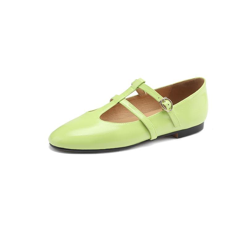 Women's flat sole single shoes, spring/summer candy color, comfortable sheepskin large French low top shoes 34 green