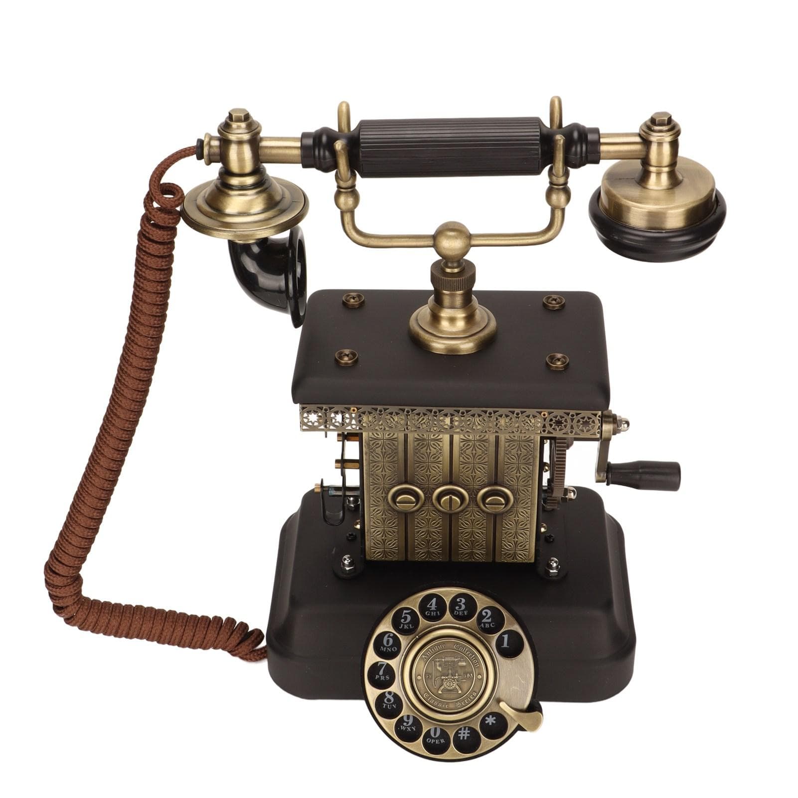 Antique Corded Telephone Rotating Dialing Decorative Vintage Phone Landline with Redialing Key for