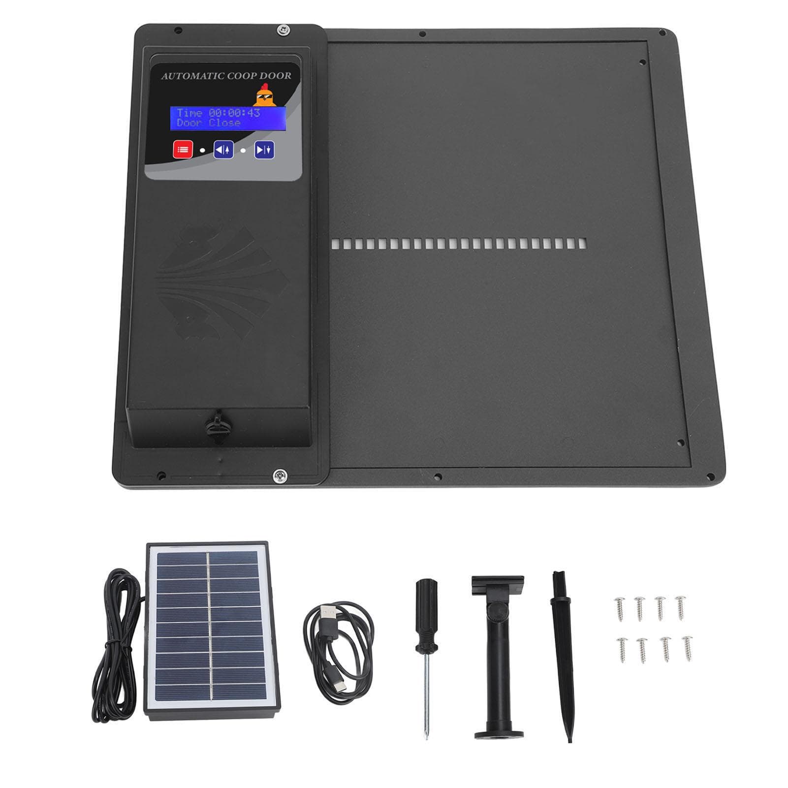 USB Solar Powered Automatic Chicken Coop Door Opener with Timer Programmable LED Display 3 Power black