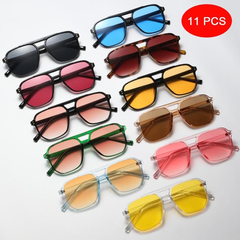 New 11pcs Double Bridge Retro Sunglasses Women Large Frame INS Candy Color Eyeglasses Fashion Personalized