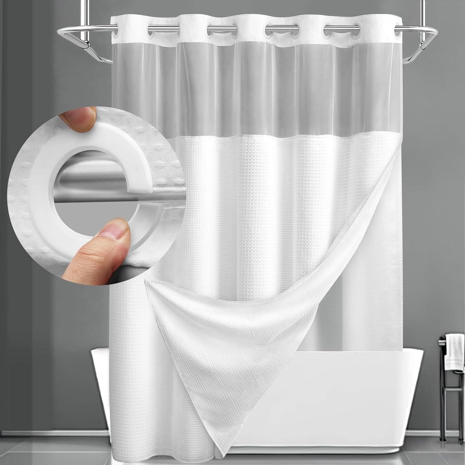 Hookless Shower Curtain Set Double (with Liner) Removable White Shower Curtain 183*190cm white