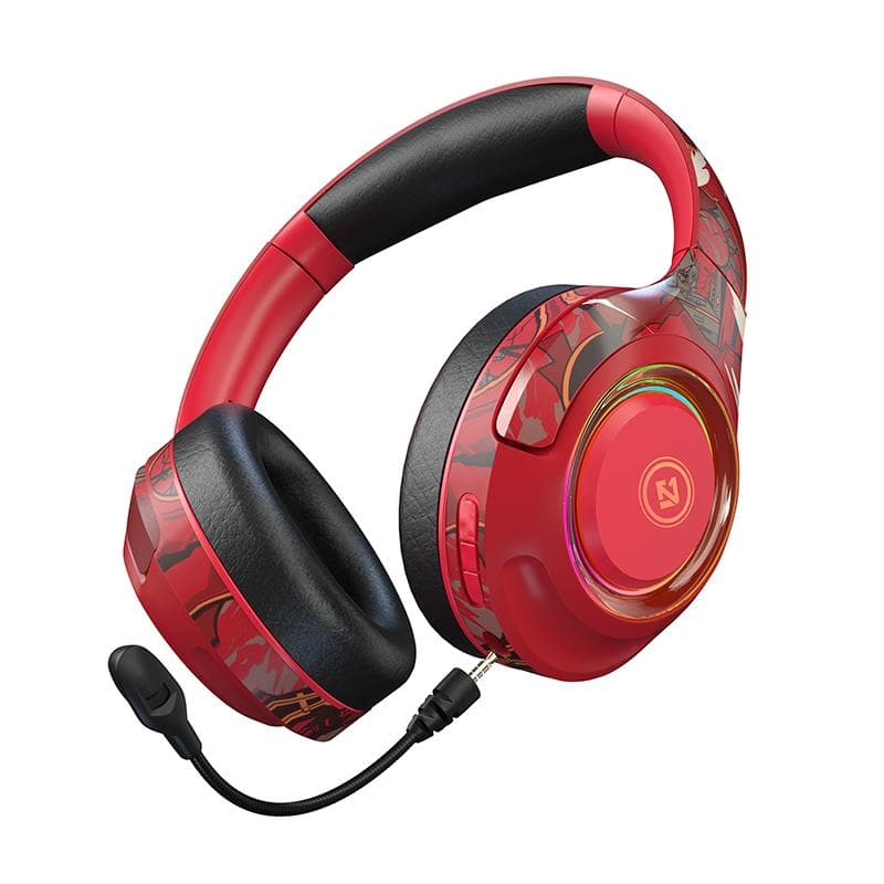 Wireless Bluetooth 5.1 Headphone Noise Cancel Game Headset with HD Microphone Glowing Headset Support TF Play Earphones for Game Laptop red