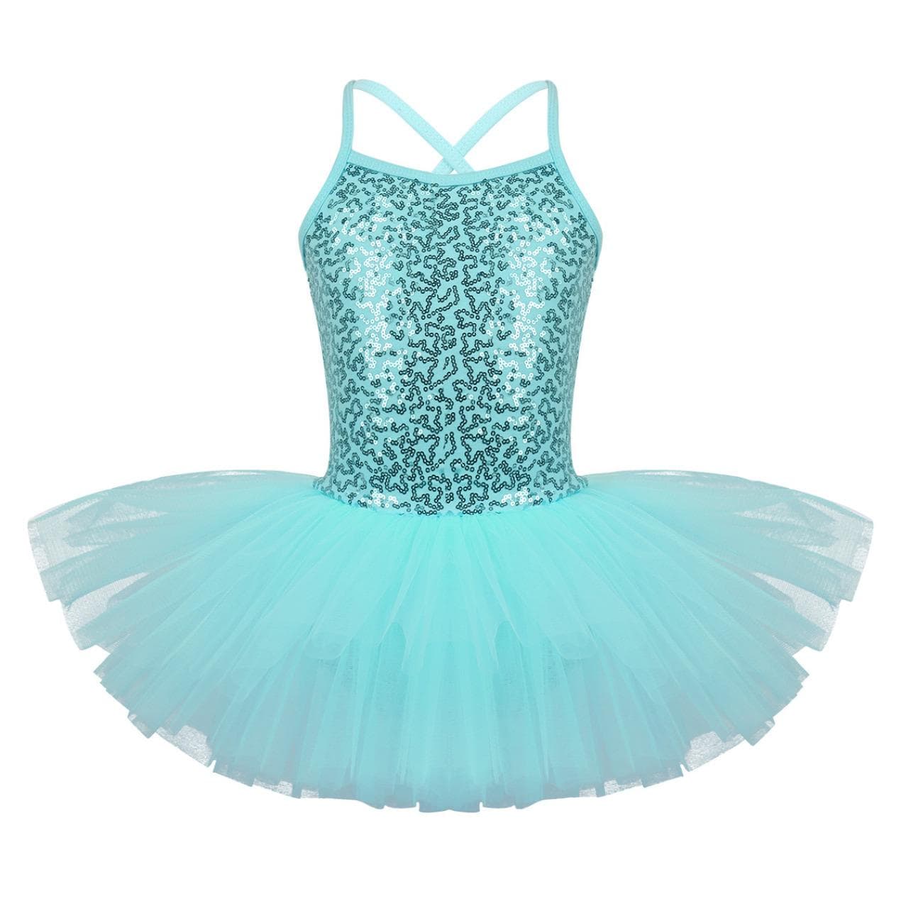 Kids Girls Sequined Camisole Ballet Tutu Dress Skirted Leotard Ballerina Glittering Dance Costumes 6-7 Years turquoise