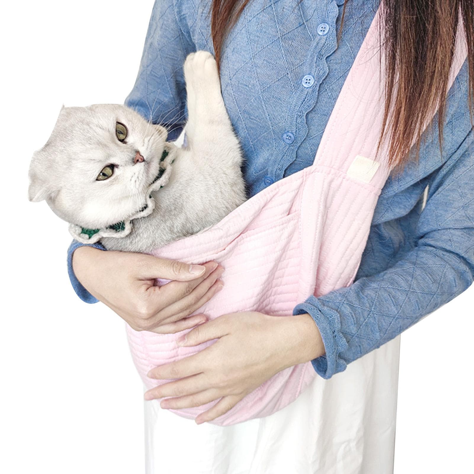 Pet Sling Carrier Portable Canvas Handbag Dog Single Shoulder Carrier Bag for Outdoor Travel Suitable for Pets Under 4kg/8.8lb pink