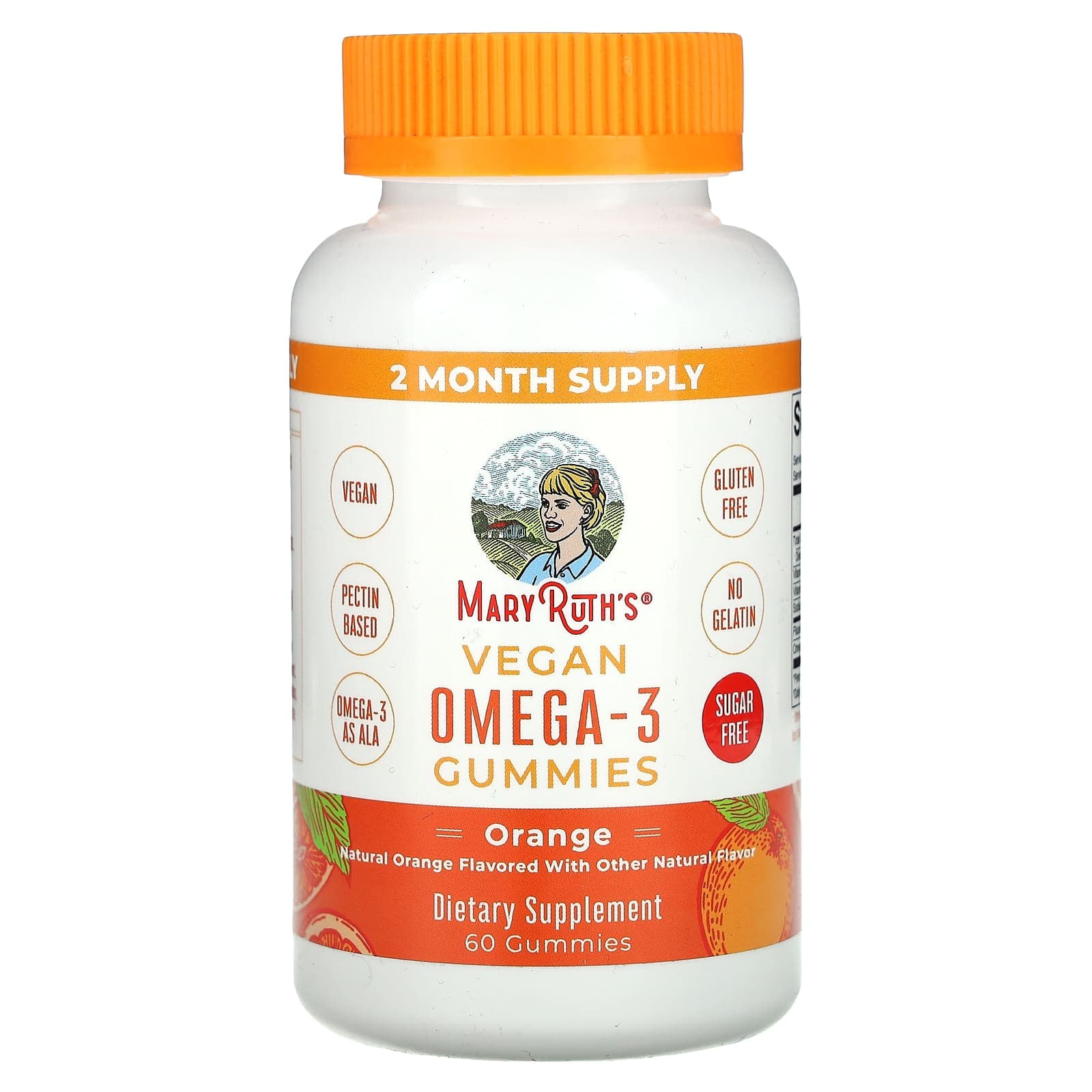 MaryRuth's, vegan omega-3 gummies, natural orange, 60 gummies