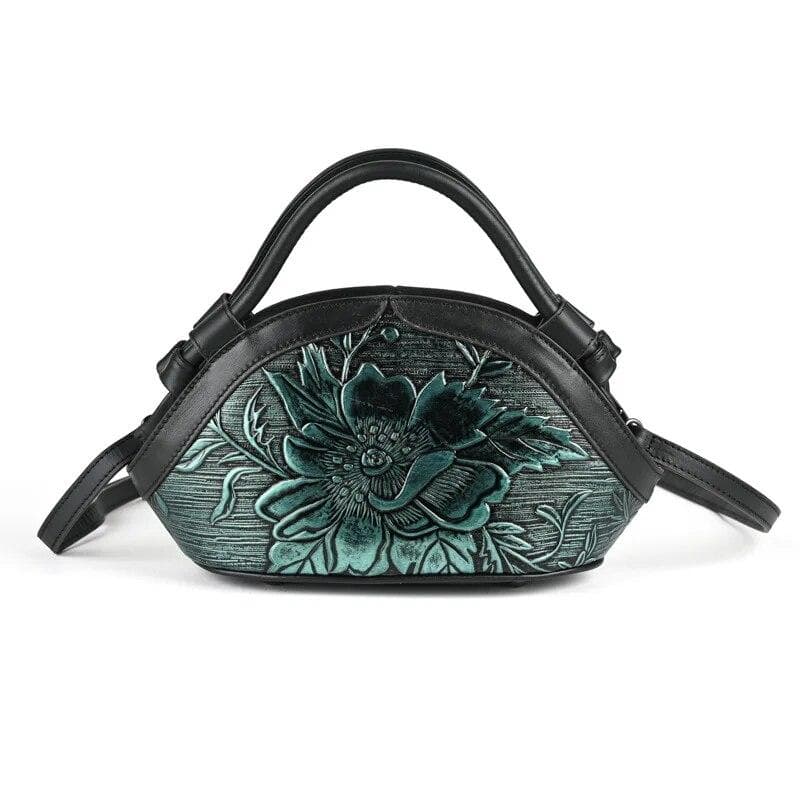 Johnature Retro Handbag Handmade Embossed Genuine Leather Women Bag Versatile Cowhide Shoulder & Crossbody Bags green