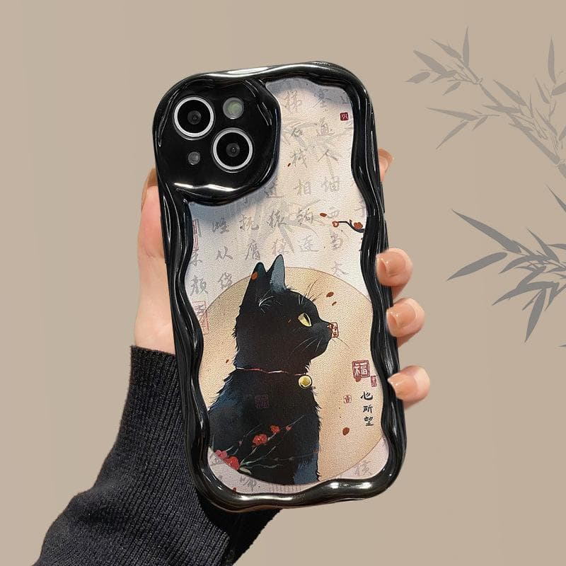 Applicable To Apple 14promax Mobile Phone Case IPhone 15/13 Silicone Soft Shell 12mini Ancient Style Text Cat iPhone 6s Plus