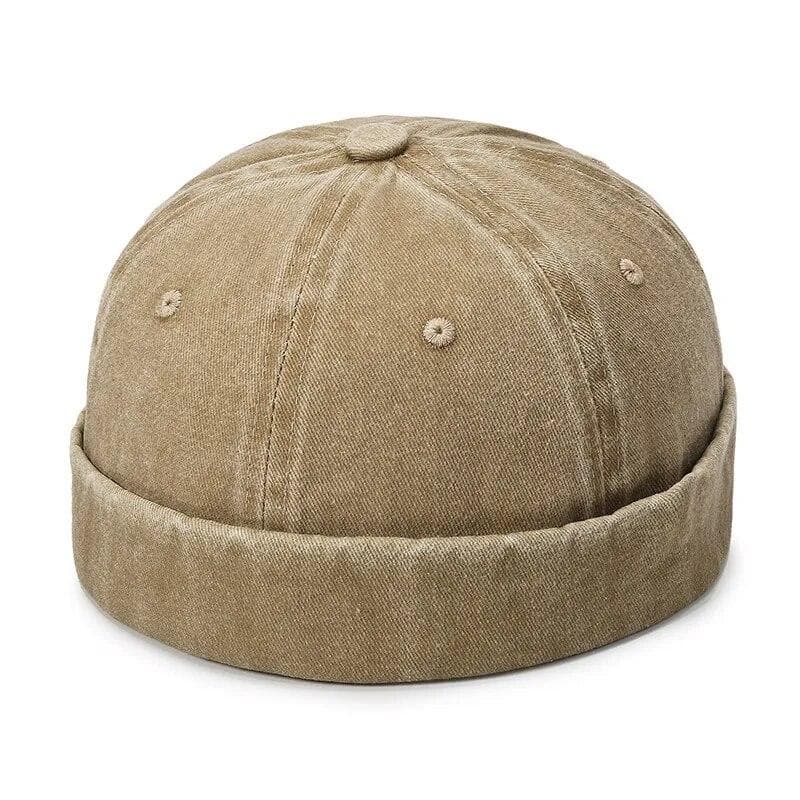 Hatsmen's Four Seasons Denim Cloth Gua Skin Hat, Street Bare Panel, Landlord Hat, Personality Fashion, Retro Outdoor Trend One Size khaki