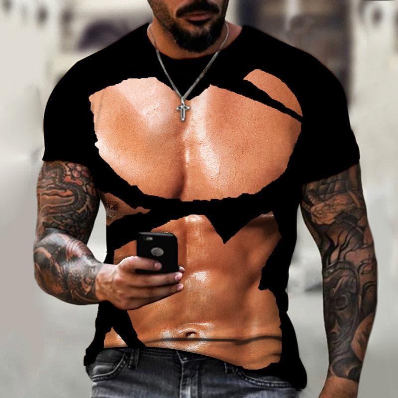 Muscle Men T-shirt Abdominal Muscle3D Printed Men's Fashion Personality Short Sleeve Summer Cool Streetwear Oversized Tops 4XL