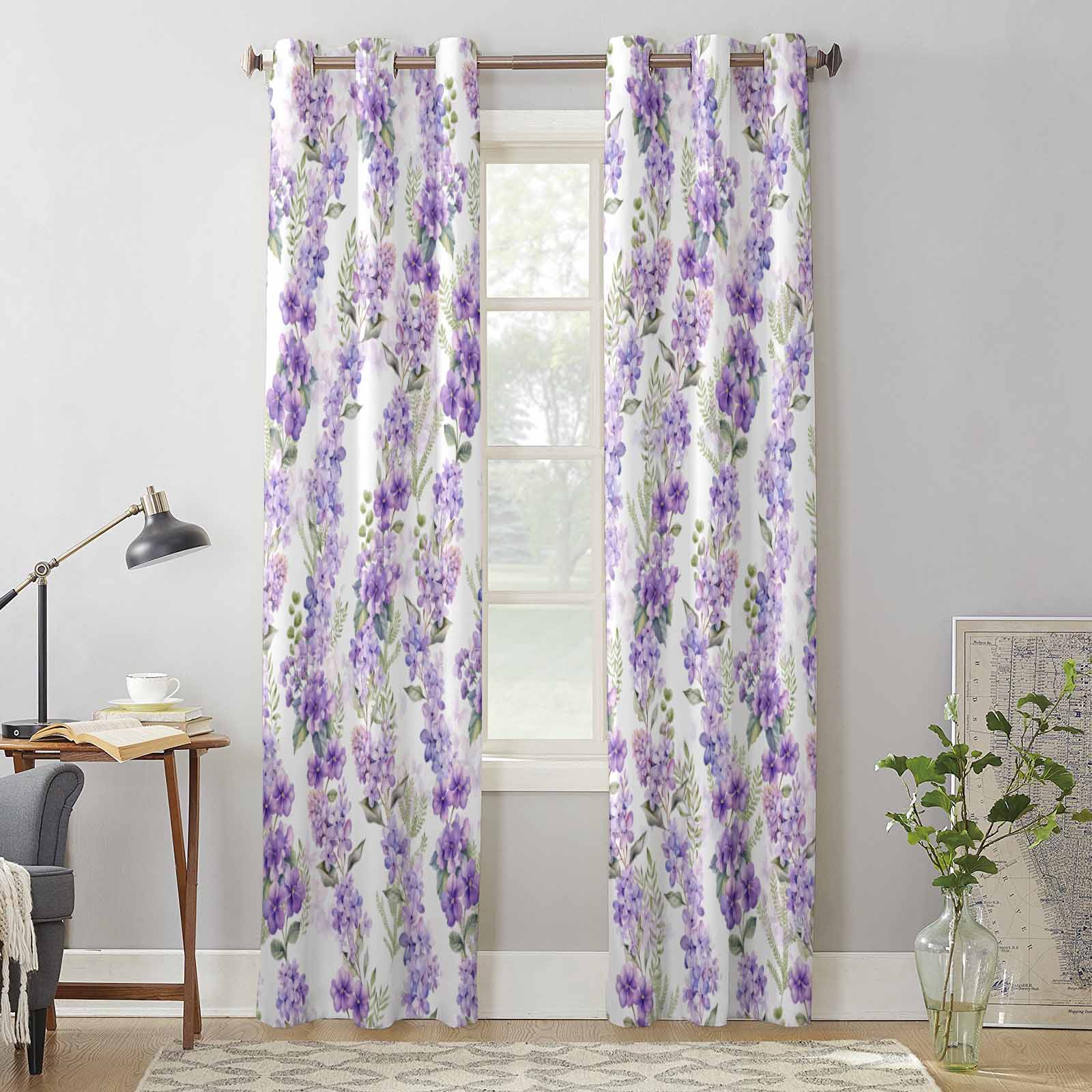 Wisteria Flowers Leaves Watercolor Window Curtains for Living Room Luxury Bedroom Curtain Kitchen Blinds Drapes Curtains 135W x 60H(cm) x1