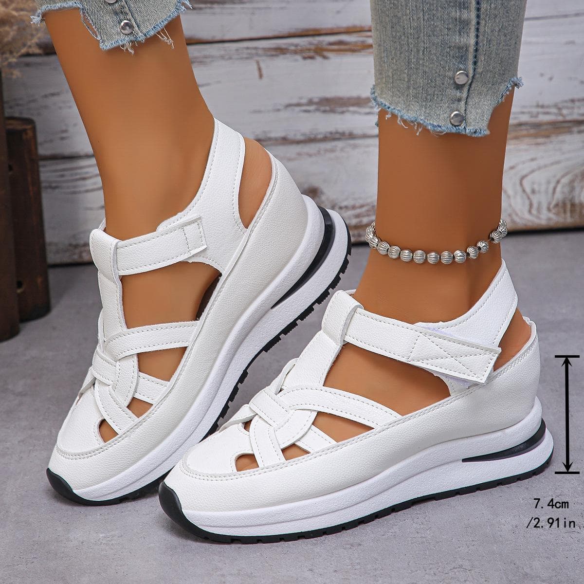 Plus-size Sandals Women's Wedge Roman Velcro Women's Platform Casual Shoes 40 white