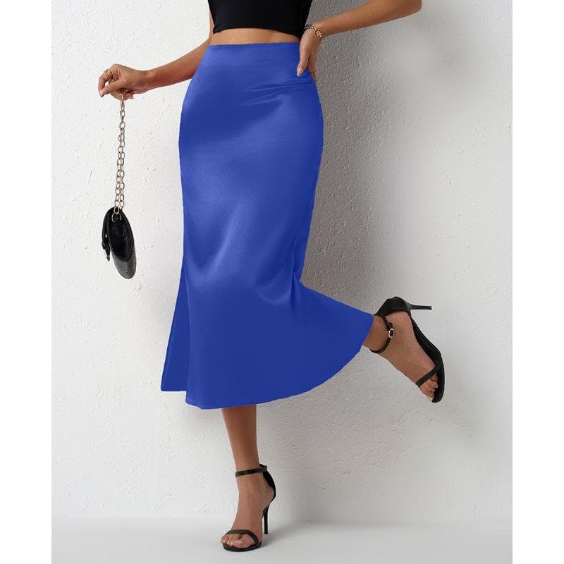 Women's Satin Skirt with Tail Fish Tail for Spring and Summer XXL royal blue