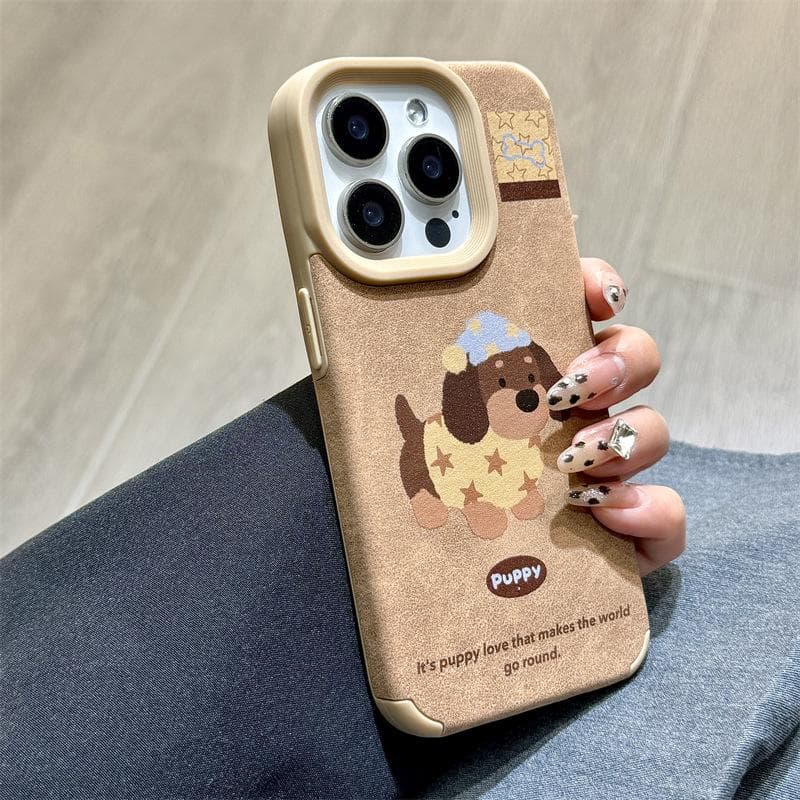 Autumn and Winter Leather Cute Dog Three-dimensional Doll Iphone16promax Apple 14 Mobile Phone Case 15/13 Cartoon Apple XS