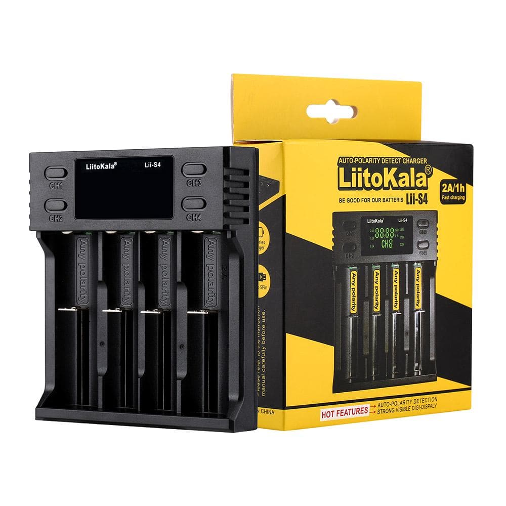 Liitokala LII-S4 Battery Charger LCD 4 Slot for 18650 26650 21700 18350 AA AA Lithium NiMH Battery black