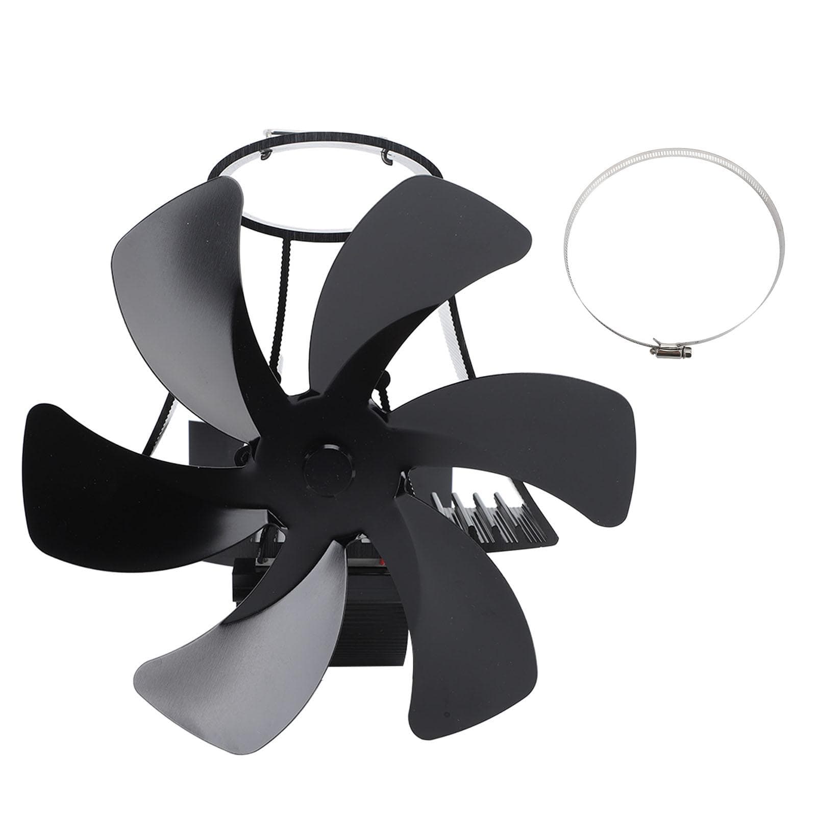 6 Blade Magnet Wall Mount Heat Powered Stove Fan Pipe Fireplace Fan Magnetic Installation for Wood black