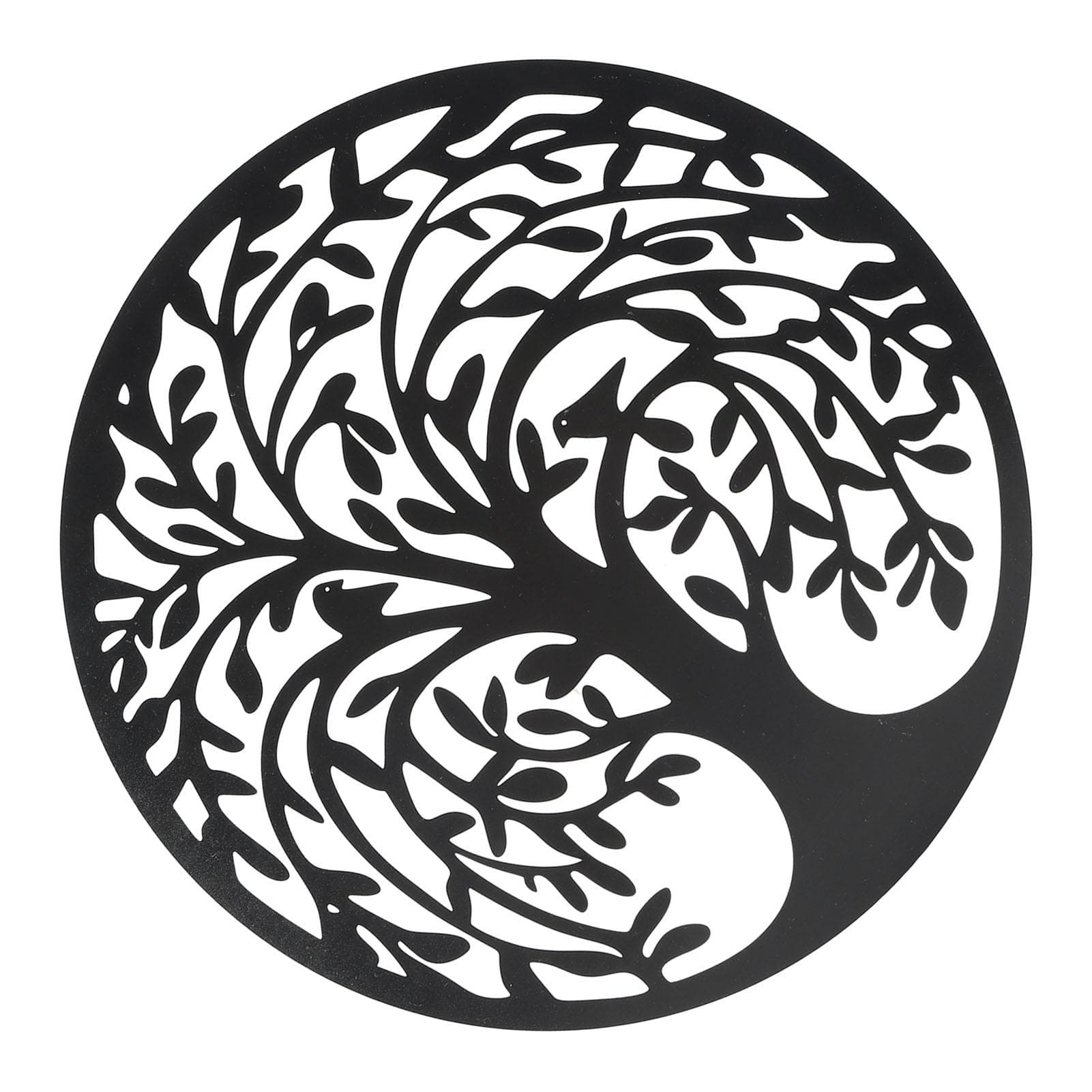 Metal Tree Wall Art Rust Proof Round Wall Plaque Decor for Living Room Bedroom Outdoor Black 11.81