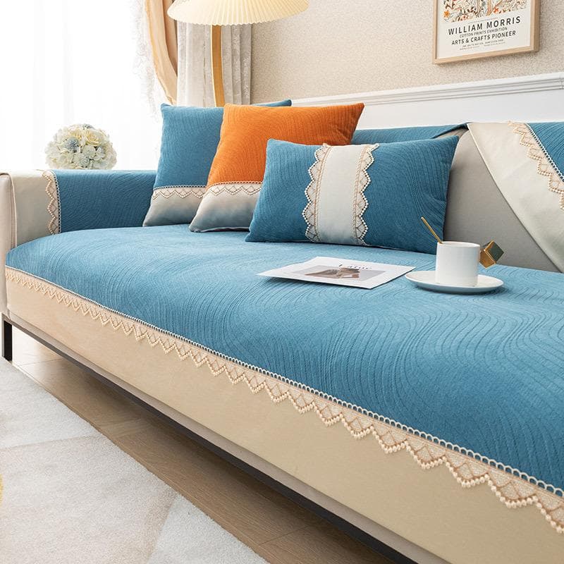 European New Sofa Cover Splicing Wide Brim Lace Sofa Towel Non-slip Couch Cover Leather Universal for Living Room 1/2/3/4 Seat 70x70cm 1pcs