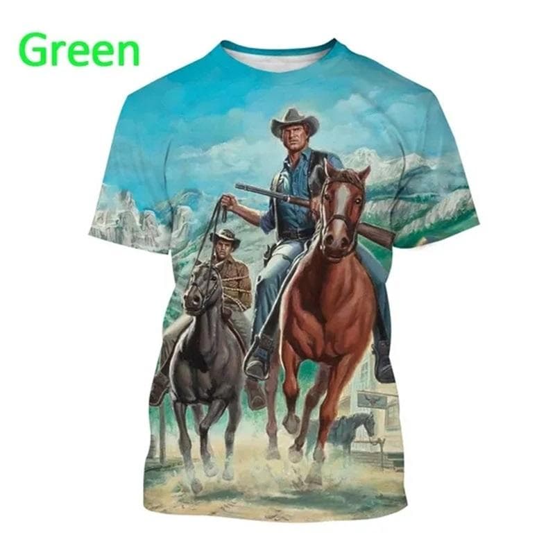 Men's Western Cowboy T-Shirts 3d Print Short Sleeve Graphic Funny Tshirt Casual Oversized Tee Tops Streetwear Mens Clothes 5XL