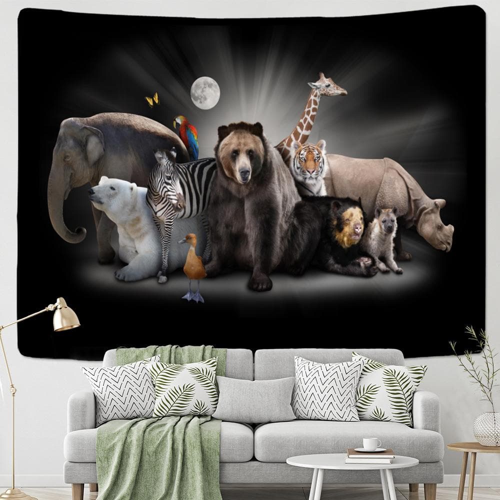Brown Bear and Giraffe Tapestry Wall Hanging Bohemia Witchcraft Psychedelic Multi-Animal Aesthetics Room Decor Background Cloth 95x70cm
