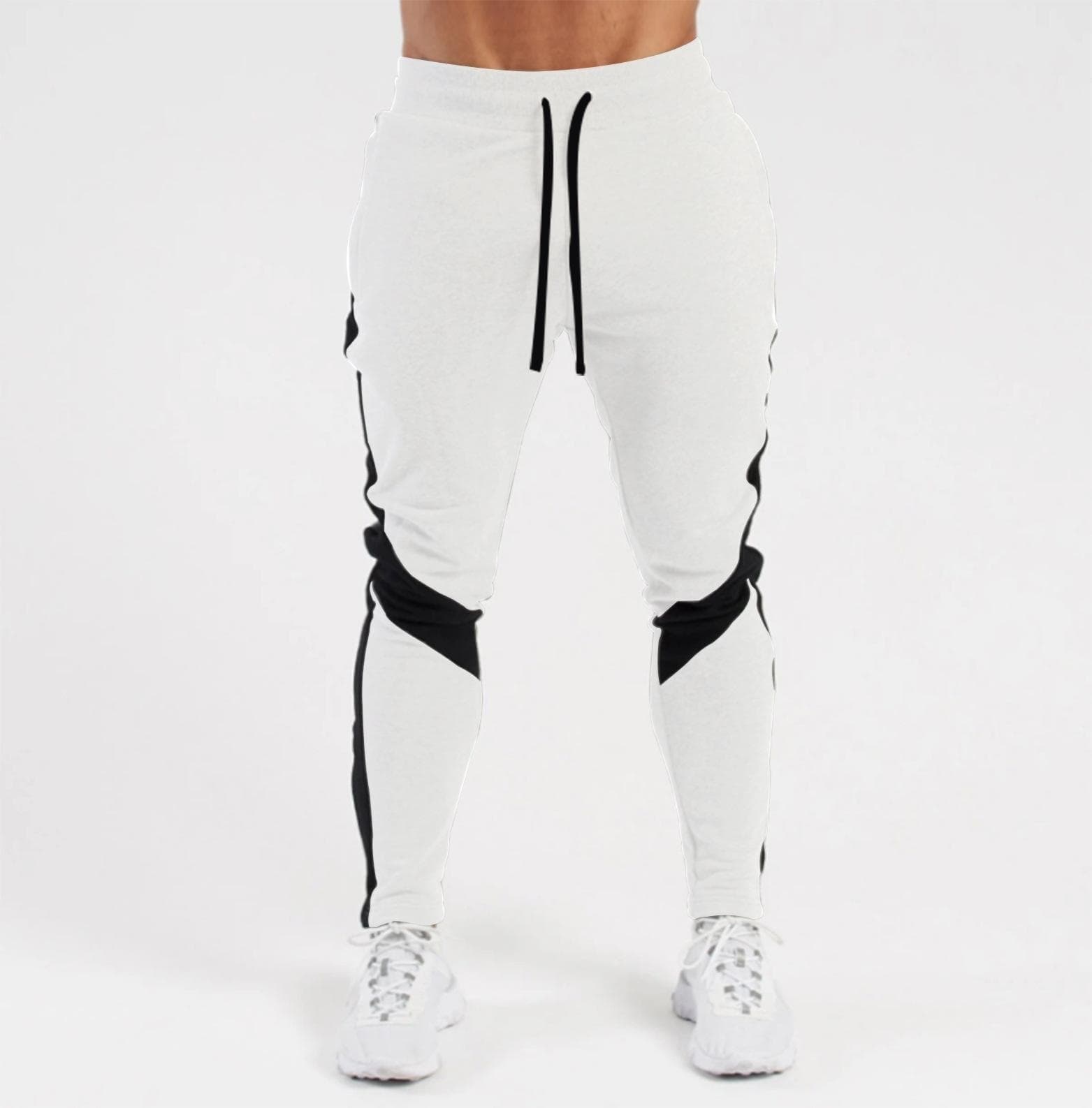 2024 Men's Color-Blocked Slim Fit Elastic Trousers with Velvet Lining, Mid-Waist Sports Pants XXXL white