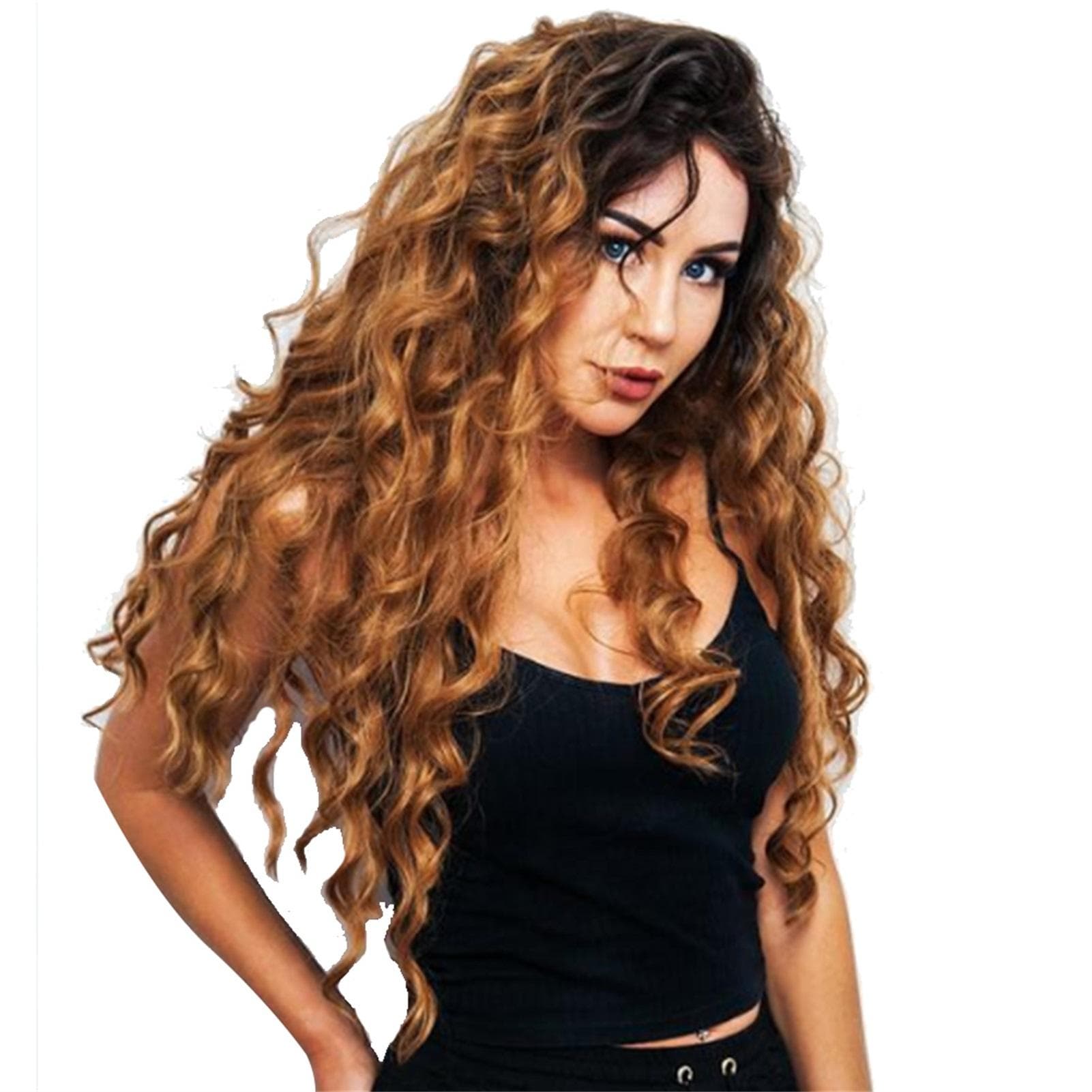 Women s Wig Brown Long Curly Synthetic Hair Heat Resistant Cosplay Wig