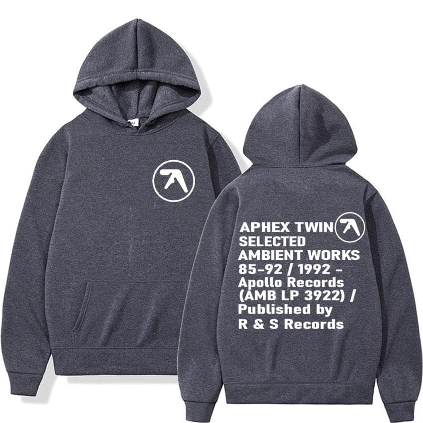 Aphex Twin Ambient Works Records Print Hooded Women Unisex Harajuku Hip Hop Punk Sweatshirt Fashion Casual Fleece Hoodie Streetwear M grey