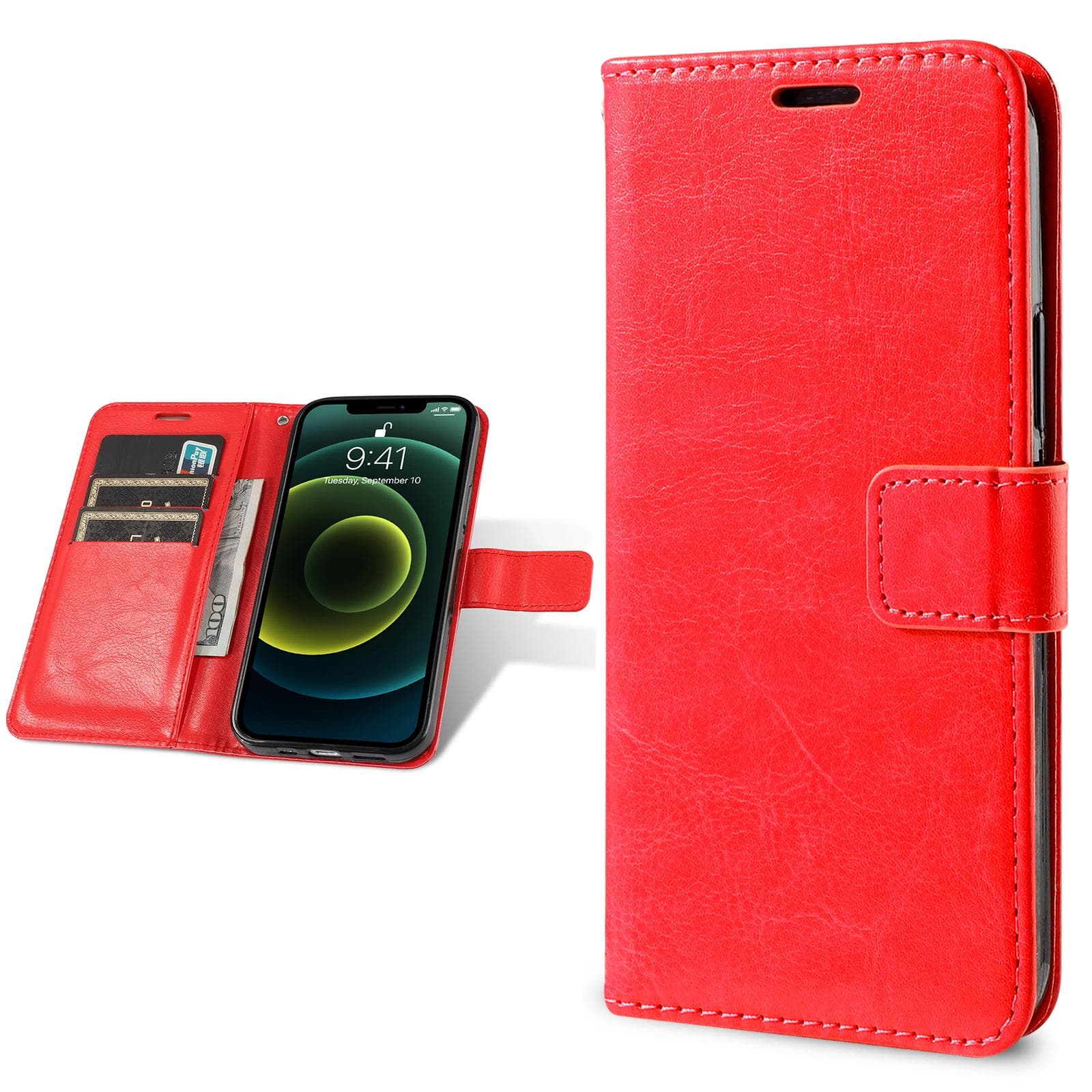 Leather Wallet Flip Case For Samsung Galaxy A14 A13 A12 A34 A54 A15 A04S A05S A22 A23 A32 A52 A53 A33 A73 A72 S21 S22 S23 FE S24 Ultra Card Slot Cover For Samsung A20 / A30 red