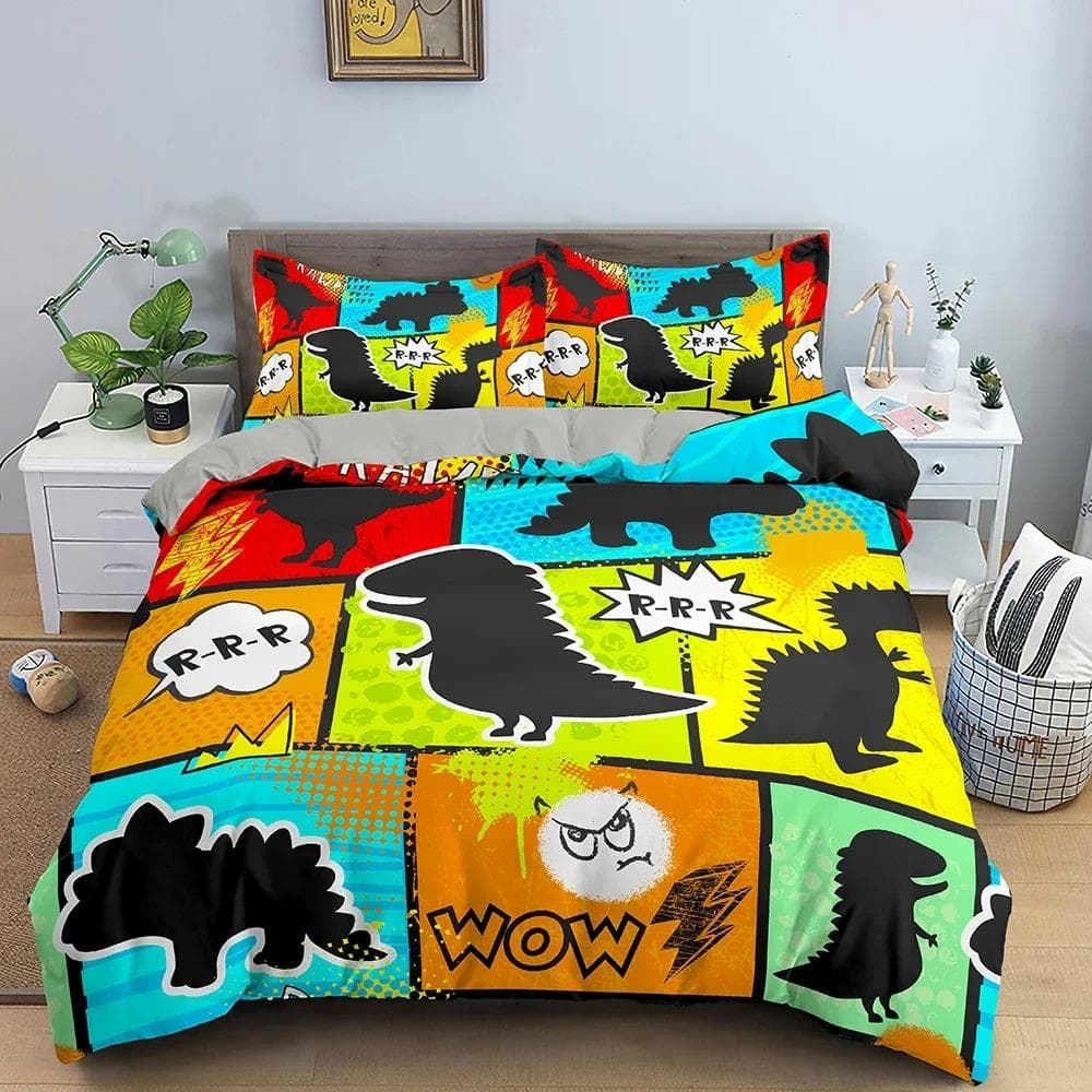 Comic Pattern Duvet Cover Queen King Cartoon Bedding Set for Boys Girls Hippie Hip Hop Rock Style Polyester Comforter Cover EU single(135x200cm)