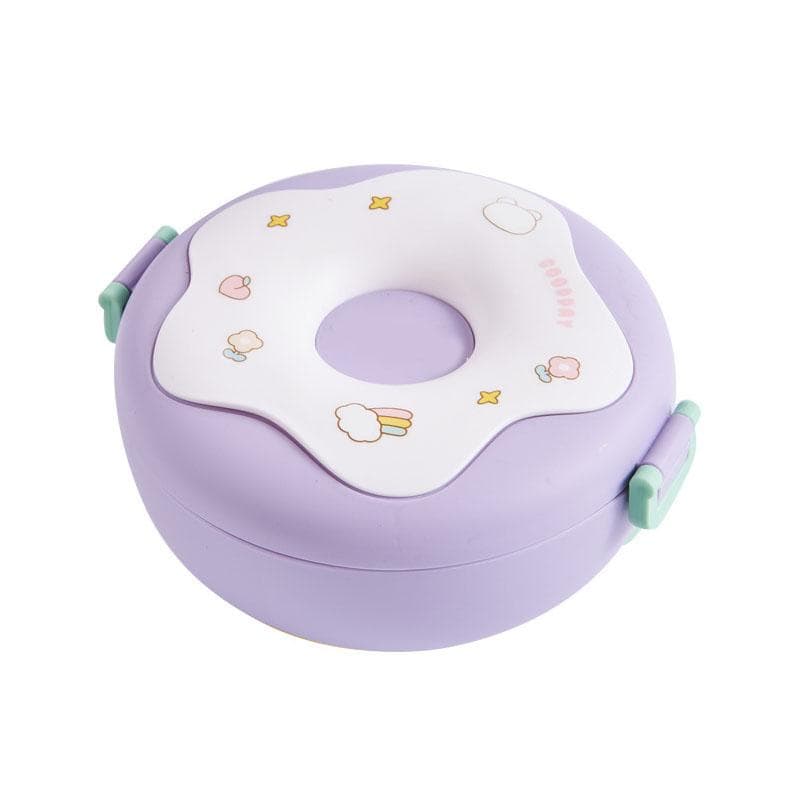 Bento Bowl Donut Shape Heatable with Lid Fork Spoon Plastic Lunch Container for Office School purple