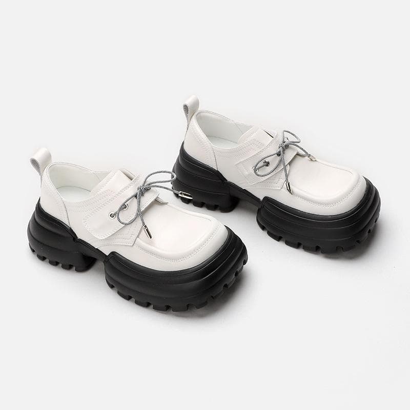 New Square Toe British Style Big Head Small Leather Shoes Women's Muffin Thick-soled Loafers Casual Women's Shoes 40
