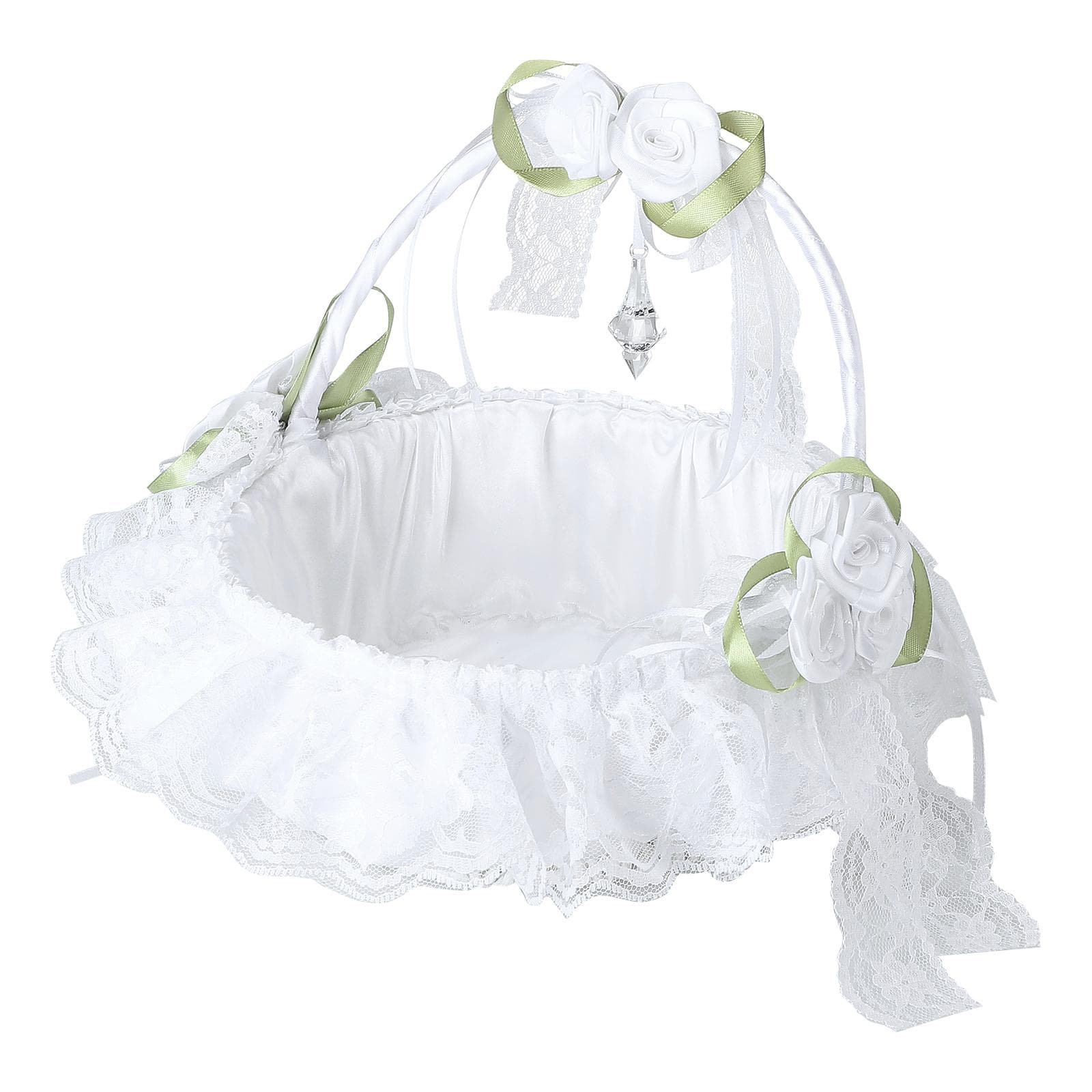 Wedding White Flower Basket Silk Ribbon Decor Elegant Romantic Flower Basket for Wedding Photography