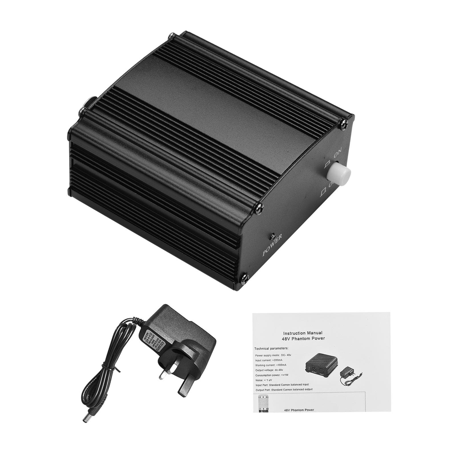 Ultra-compact Microphone +48V Phantom Power Supply with XLR Input & Output for Condenser Microphone Studio Music Recording EU Plug black