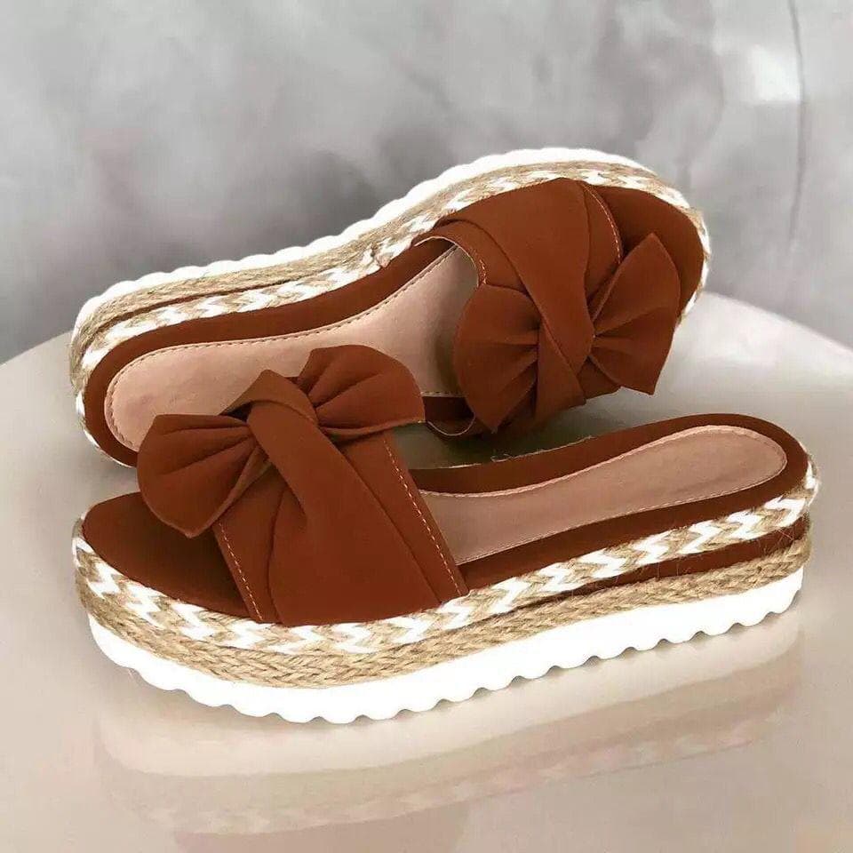 2025 Women Cute Bowknot Sandals Casual Slip On Sandals Ladies Daily Platform Sandals Party 38 brown