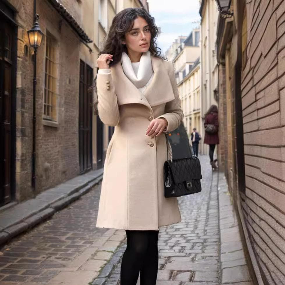 Women's Autumn and Winter Slim-fitting Woolen Coat Women's Single-breasted Medium and Long Woolen Coat L